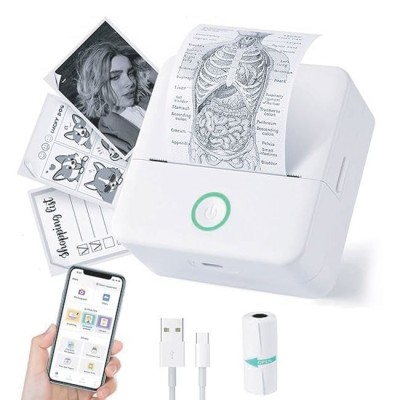 Mini Imprimanta Alba cu Cablus USB pentru Telefon Mobil 8.5x4x8.5cm foto