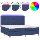 Cumpara ieftin Pat cu arcuri, saltea si LED, albastru, 200x200 cm, textil