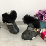 Cizme negre imblanite tip ugg cu catarama pt fete copii bebe 25 cod 0567