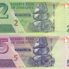 Bancnota Zimbabwe 2 si 5 Dolari 2019 - PNew UNC ( hibrid , fara "BOND NOTE" )