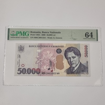BANCNOTA UNC 50000 LEI 2000 GRADATA PMG 64 foto