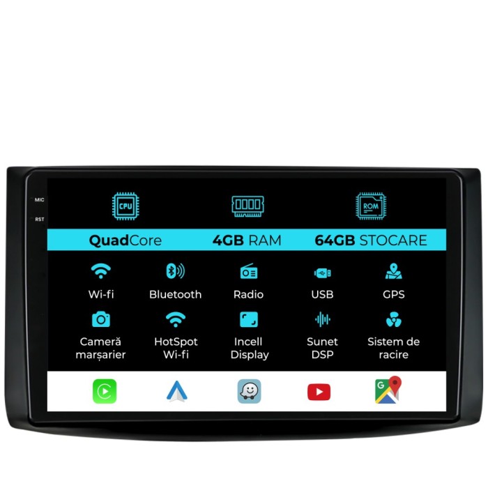 Navigatie Dedicata Chevrolet Aveo (2002-2011),QuadCore, 9Inch, 4Gb Ram, 64Gb Stocare, Carplay