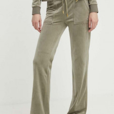 Juicy Couture pantaloni de trening din velur culoarea verde, neted, JCAP180G
