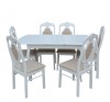 Set Masa Extensibila 120/150 cm cu 6 Scaune Albe, Lemn+MDF, Model Clasic Bucatarie/Living