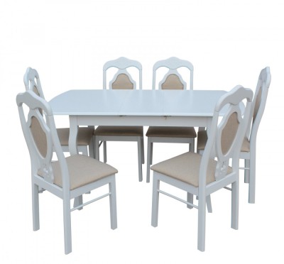 Set Masa RH7211 Extensibila 120 150x80x76 cm, Cu 6 Scaune RH561C ,White foto