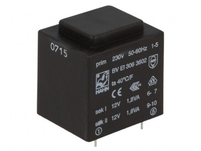 Transformator &amp;icirc;ncapsulat 3,6VA 230V AC la 12V 150mA foto