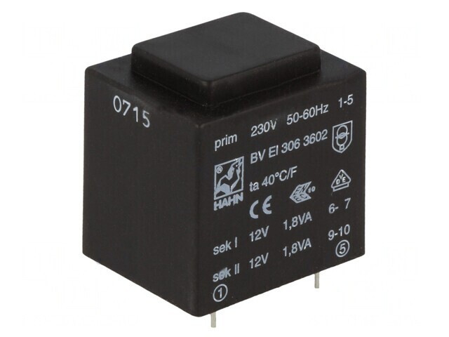 Transformator &icirc;ncapsulat 3,6VA 230V AC la 12V 150mA