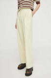 Samsoe Samsoe pantaloni femei, culoarea galben, drept, high waist