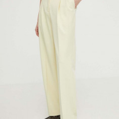 Samsoe Samsoe pantaloni femei, culoarea galben, drept, high waist
