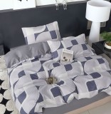 Cumpara ieftin Lenjerie De Pat Canva Xf019, Bumbac, 4 Piese, Fara Elastic, Gri, Imprimeu