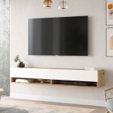 Comoda TV cu 2 usi Laitila 29,5x180x31,5cm stejar rustic/alb [en.casa] HausGarden Leisure