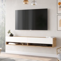 Comoda TV cu 2 usi Laitila 29,5x180x31,5cm stejar rustic/alb [en.casa] HausGarden Leisure