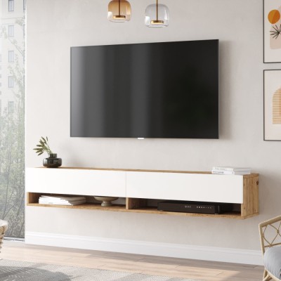 Comoda TV cu 2 usi Laitila 29,5x180x31,5cm stejar rustic/alb [en.casa] HausGarden Leisure foto
