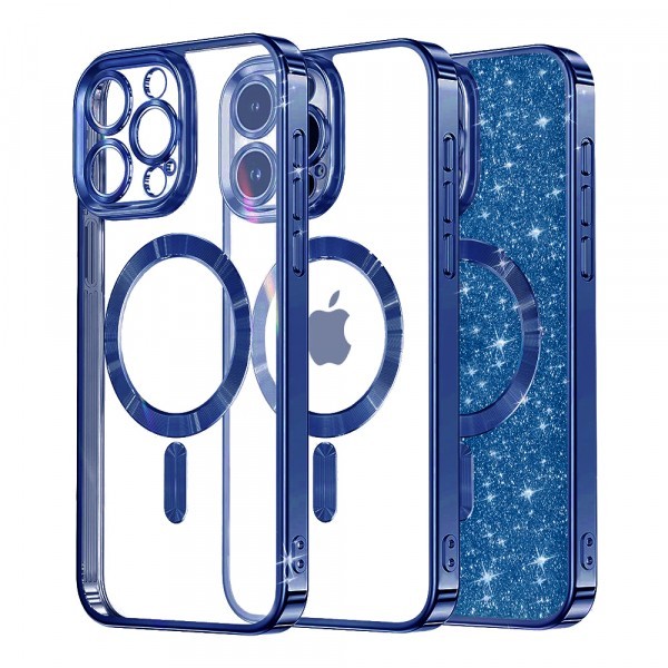 Husa MagSafe pentru Apple iPhone 16 Pro Max, Techsuit, Luxury Glitter, Albastra