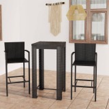 Set de bar de exterior cu cotiera, 3 piese, negru, poliratan