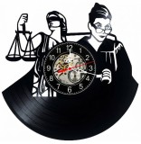 Ceas de Perete Decorativ Disc Vinil "Avocat Justitie" Lady Justice Balanta Negru 30 cm Silentios Quartz