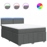 Cumpara ieftin Pat box spring cu saltea, gri inchis, 140x200 cm, textil
