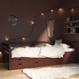 Pat Gossi 90x200 cm, lemn pin masiv, maro inchis, cu sertare si dulap, cadru robust, depozitare dormitor