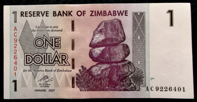 ZIMBABWE 1 $ DOLLAR 2007 UNC necirculata ** foto