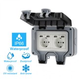 Priză Exterior Dublă IP66 cu 2 USB, Rezistentă la Intemperii, 220V-250V, 16A, Standard UE, Alb-Negru