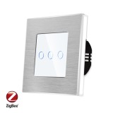 Cumpara ieftin Intrerupator triplu touch ZigBee Luxion din sticla cu rama aluminiu, alb