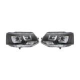 Set faruri tuning Vw Transporter/Multivan (T5), 10.2009-2015, Manual, tip bec H1+H1, omologare ECE, cu lumini de zi, negru transparent, Stanga, Dreap