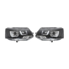 Set faruri tuning Vw Transporter/Multivan (T5), 10.2009-2015, Manual, tip bec H1+H1, omologare ECE, cu lumini de zi, negru transparent, Stanga, Dreap