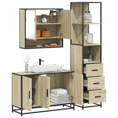 Gossi set mobilier de baie, 3 piese, stejar sonoma, lemn prelucrat foto