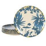 Set 6 farfurii intinse, 26 cm, Hawaii, Crem deschis cu frunze albastre