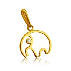Pandantiv din aur galben de 14K - conturul unui elefant cu trunchi, diamant clar stralucitor foto