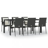 Cumpara ieftin Set mobilier de gradina cu perne, 7 piese, negru, poliratan