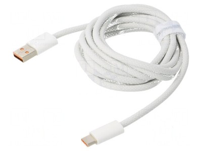 Cablu USB 2.0 A la C 2m alb textil 100W foto