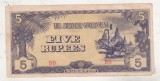 bnk bn Burma 5 rupii 1942-1944 , vf , 16a, ocupatia japoneza