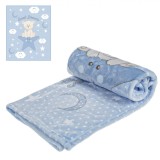 Pătură Bebe, Model Ursuleț, Culoare Ciel, Dimensiuni 90x80cm, Material Poliester