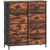 HOMCOM Comodă 8 sertare din țesătură, mobilier de depozitare, 4 buzunare, 2 c&acirc;rlige, cadru din oțel, 86x30x94,5cm, maro rustic | Aosom Romania