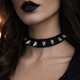 Colier Choker cu Tinte, Piele Neagră, Argintiu, Reglabil, CMCLASS
