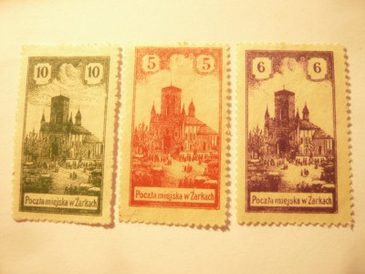 3 Timbre Polonia 1918 Zarki ,Castel , val. 5 , 6 si 10 h , fara guma , sarniera foto