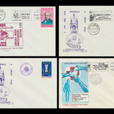 1980-1983 Set 4 plicuri Ziua Mondiala a Crucii Rosii, stampile speciale Iasi