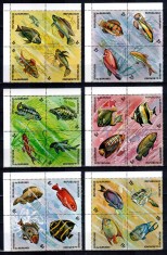 Burundi 1974, Mi #1034-1057**, fauna, pesti tropicali, serie completa 24 valori in blocuri de 4, MNH! Cota 45 &euro;!
