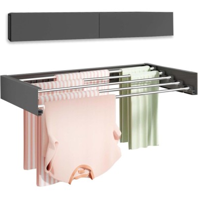 Suport haine, flippy, depozitare si uscare rufe, din aluminiu, pliabil, impermeabil, montare prin perforare, 100 cm, negru foto