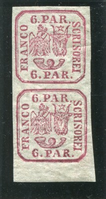1864 , Lp 12 , Principatele Unite 6 Parale , pereche verticala - MNH foto