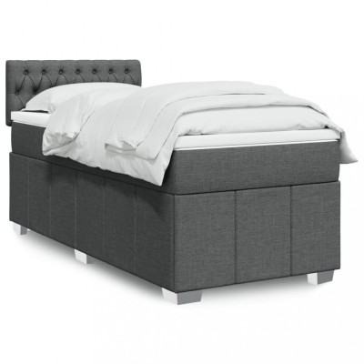 vidaXL Pat box spring cu saltea, gri &amp;icirc;nchis, 90x190 cm, textil 3289231 foto