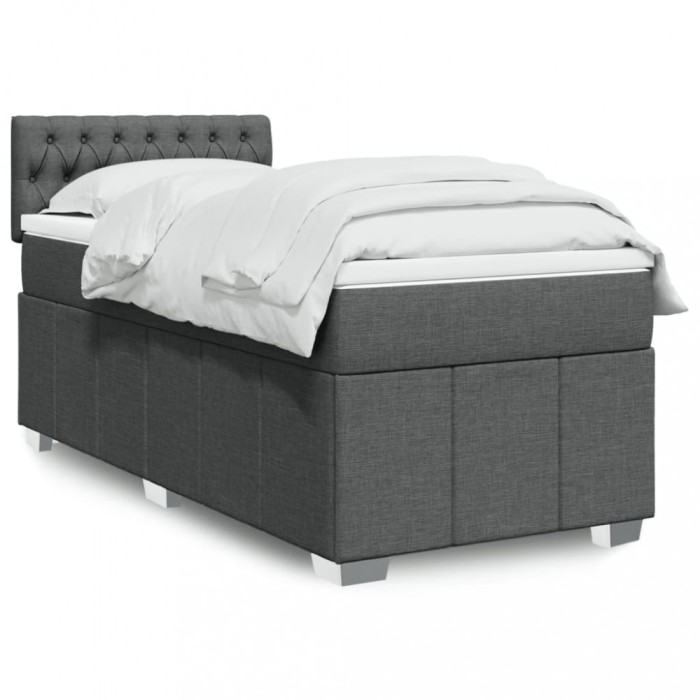 vidaXL Pat box spring cu saltea, gri &icirc;nchis, 90x190 cm, textil 3289231