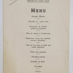 MENIU PENTRU REVELION AL RESTAURANTULUI '' CHATEAUBRIAND '' DIN SALA DE MARMORA A HOTELULUI BULEVARD , 1930 - 1931