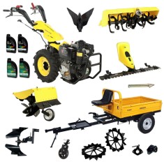 ProGARDEN Pachet Campo U12E Motocultor 12CP + RM500C Remorca 500Kg + BC120M Bara cosire + 3xPlug + FT90 Freza tractata + 2xRoti metalice RM47 + 2xCupl