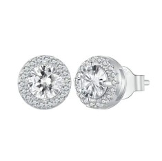 Cercei din argint rotunzi, cu pietre din zirconiu, Round Studs foto
