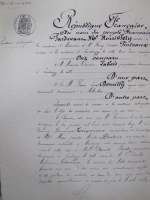 Document notarial in limba franceza, 1882 foto