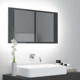 VidaXL Dulap de baie cu oglindă și LED, gri extralucios, 80x12x45 cm