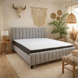 Pat matrimonial Erzon Hydraulic, elemente lemn masiv, spatiu depozitare, tapitat cu stofa, somiera rabatabila,140x200 cm, gri