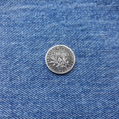 50 Centimes 1899 Franta argint foto